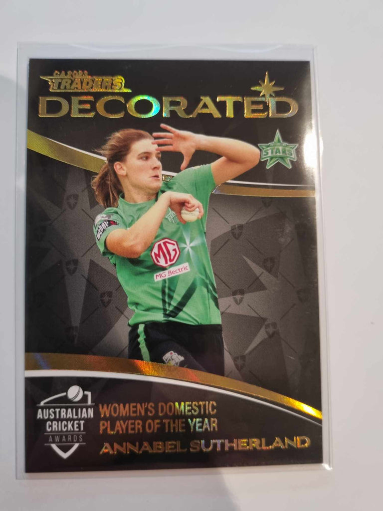 2023 Cricket Australia trading cards. Decorated insert series featuring Annabel Sutherland of the Stars.