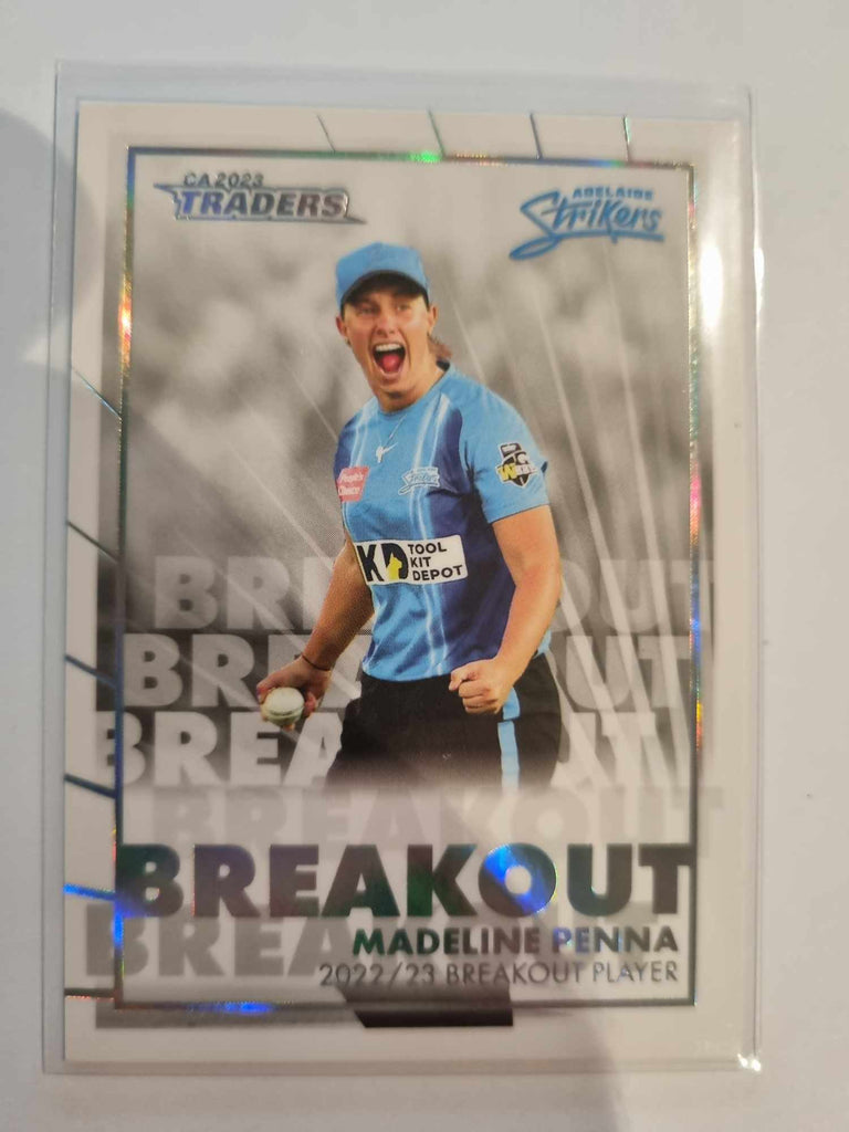 2023 Cricket Australia trading cards insert series Breakouts White featuring Madeline Penna of the Adelaide Strikers.