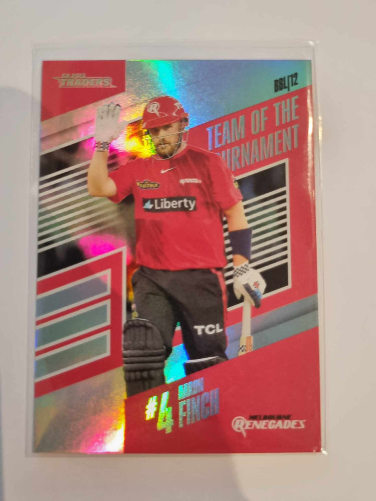 2023 Cricket Australia trading cards. 22/23 Team of the Tournament featuring Aaron Finch of the Renegades.