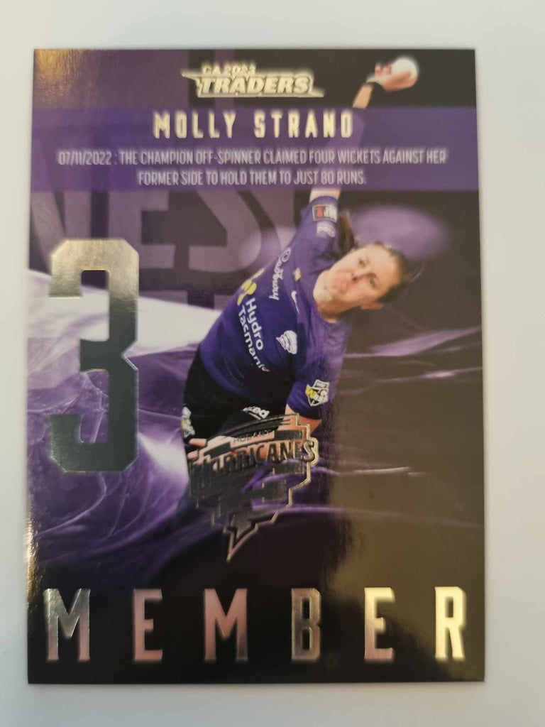2023 Cricket Australia trading cards. 2022/23 Season to Remember insert series featuring Molly Strano of the Hurricanes.