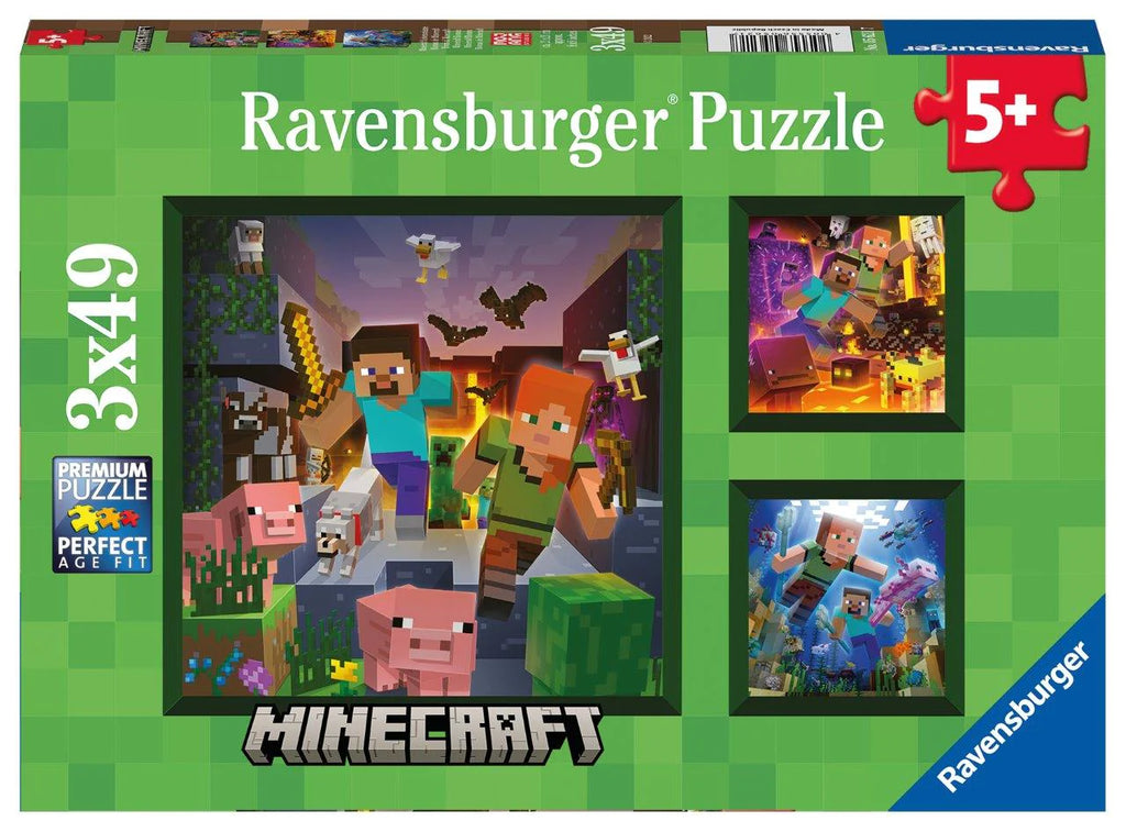 3x49 Piece Ravensburger jigsaw puzzle of Minecrafts Biomes.