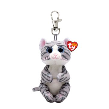 TY Beanie Boos Mitzi the grey tabby cat clip on keychain.