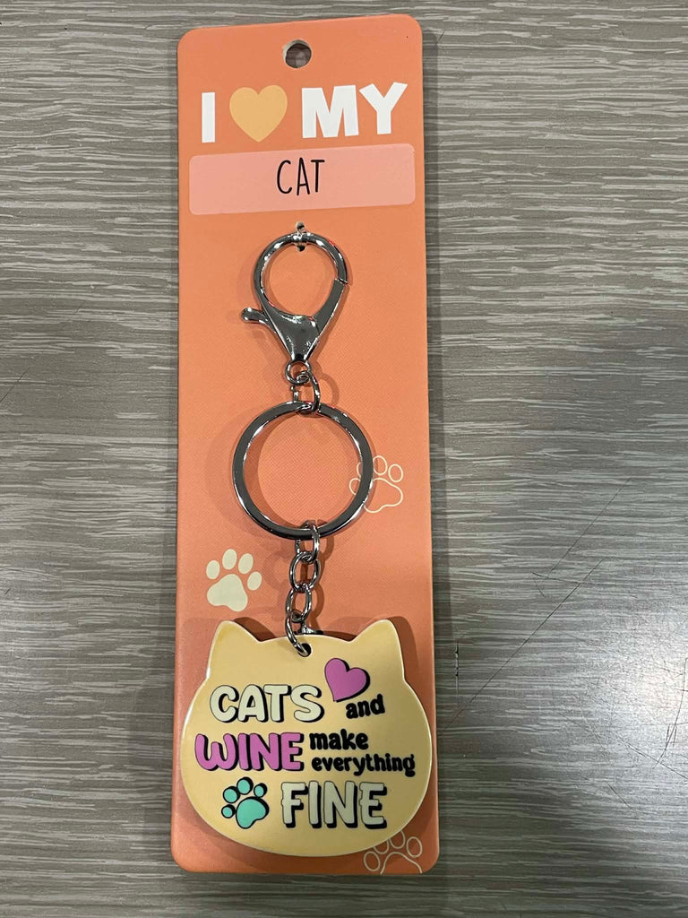 Cats & Wine Make Everything Fine Keyring | I Love My Cat & Dog Keyrings