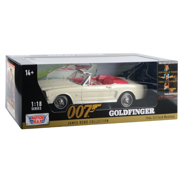 1:18 scale diecast model of the 1964 1/2 Ford Mustang Convertible from James Bond's Goldfinger
