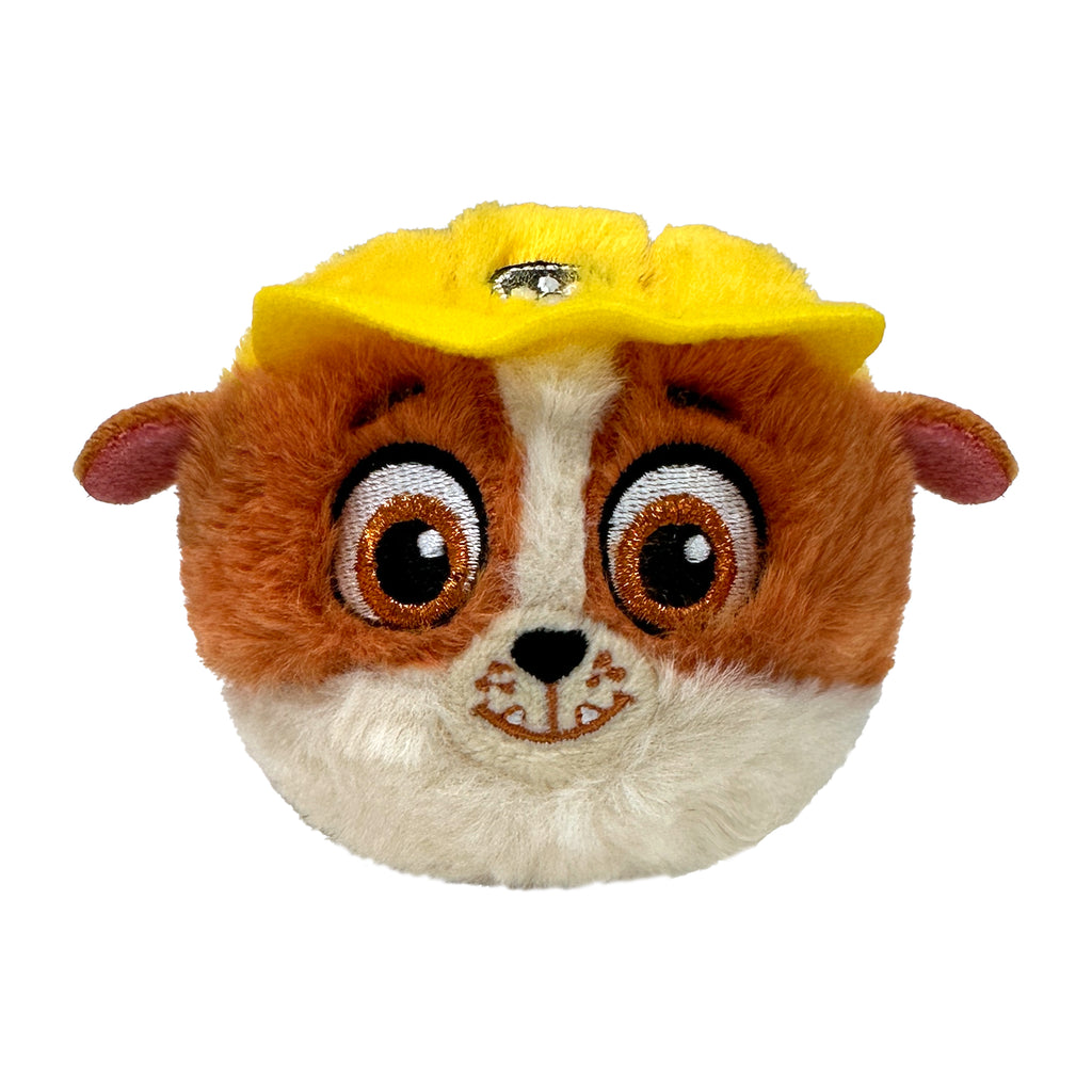 Rubble Paw Patrol Bulldog TY Beanie Bouncer plush toy with large stitched eyes and yellow construction outfit