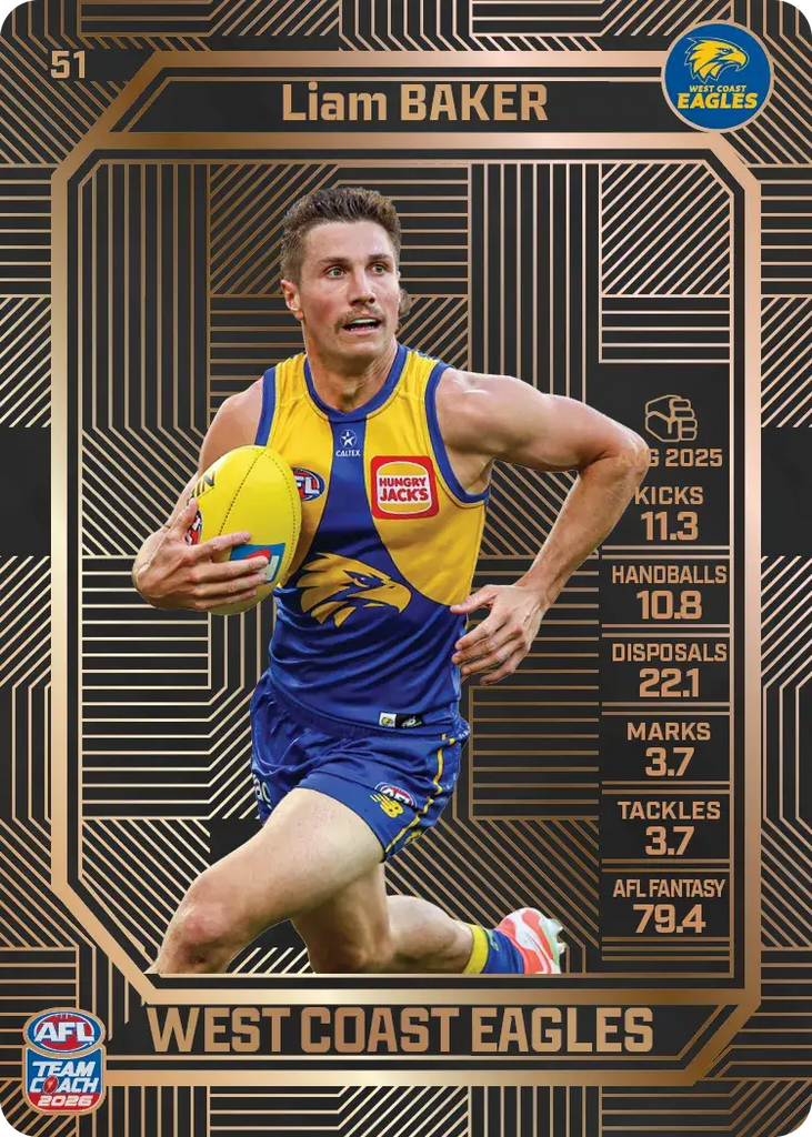 Teamcoach 2026 Base Bronze Card #51 Liam Baker - West Coast Eagles
