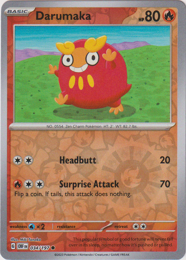 Pokemon TCG -Obsidian Flames -#34 -Darumaka -Common -Reverse Holo