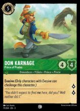 Disney Lorcana: Into the Inklands set 3. Don Karnage "Prince of Pirates" common trading card.