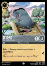 Disney Lorcana: Into the Inklands set 3. Eeyore "Overstuffed Donkey" common trading card.