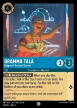 Disney Lorcana: Into the Inklands set 3. Gramma Tala "Keeper of Ancient Stories" common trading card.