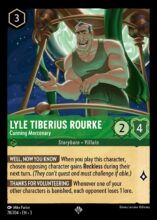 Disney Lorcana: Into the Inklands set 3. Lyle Tiberius Rourke "Cunning Mercenary" super rare trading card.
