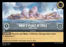 Disney Lorcana: Into the Inklands set 3. Maui's Place of Exile "Hidden Island" Rare trading card.