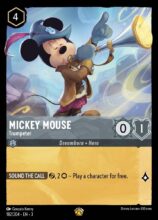 Disney Lorcana: Into the Inklands set 3. Mickey Mouse "Trumpeter" Legendary trading card.