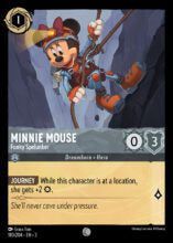Disney Lorcana: Into the Inklands set 3. Minnie Mouse "Funky Spelunker" common trading card.