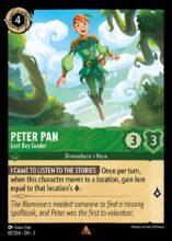 Disney Lorcana: Into the Inklands set 3. Peter Pan "Lost Boy Leader" rare trading card.