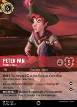 Disney Lorcana: Into the Inklands set 3. Peter Pan "Pirate's Bane" Enchanted trading card.