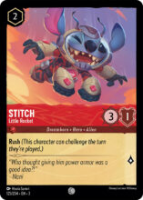 DIsney Lorcana: Into the Inklands set 3. Stitch "Little Rocket" common trading card.