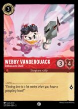 Disney Lorcana: Into the Inklands set 3. Webby Vanderquack "Enthusiastic Duck" common trading card.