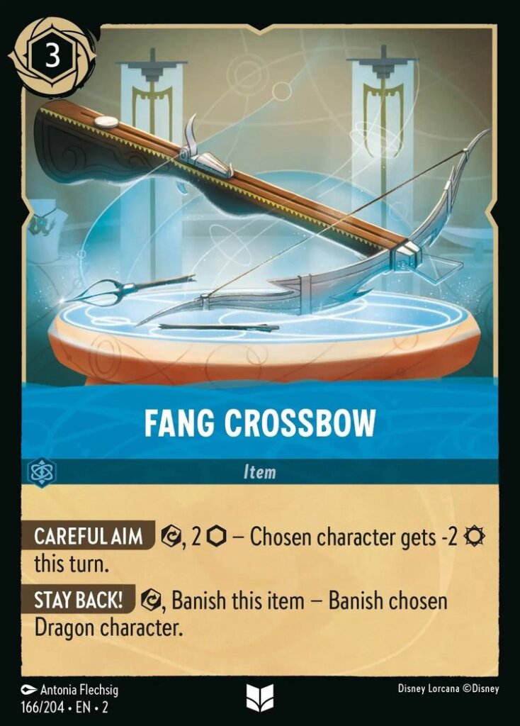 Disney Lorcana Set 2 Rise of the Floodborn. Fang Crossbow uncommon trading card.