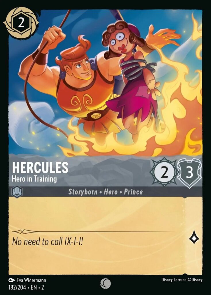 Disney Lorcana Set 2 Rise of the Floodborn. Hercules "Hero in Training" common trading card.