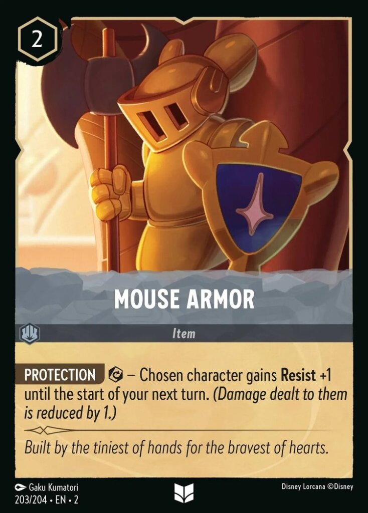 Disney Lorcana Set 2 Rise of the Floodborn. Mouse Armor uncommon card.
