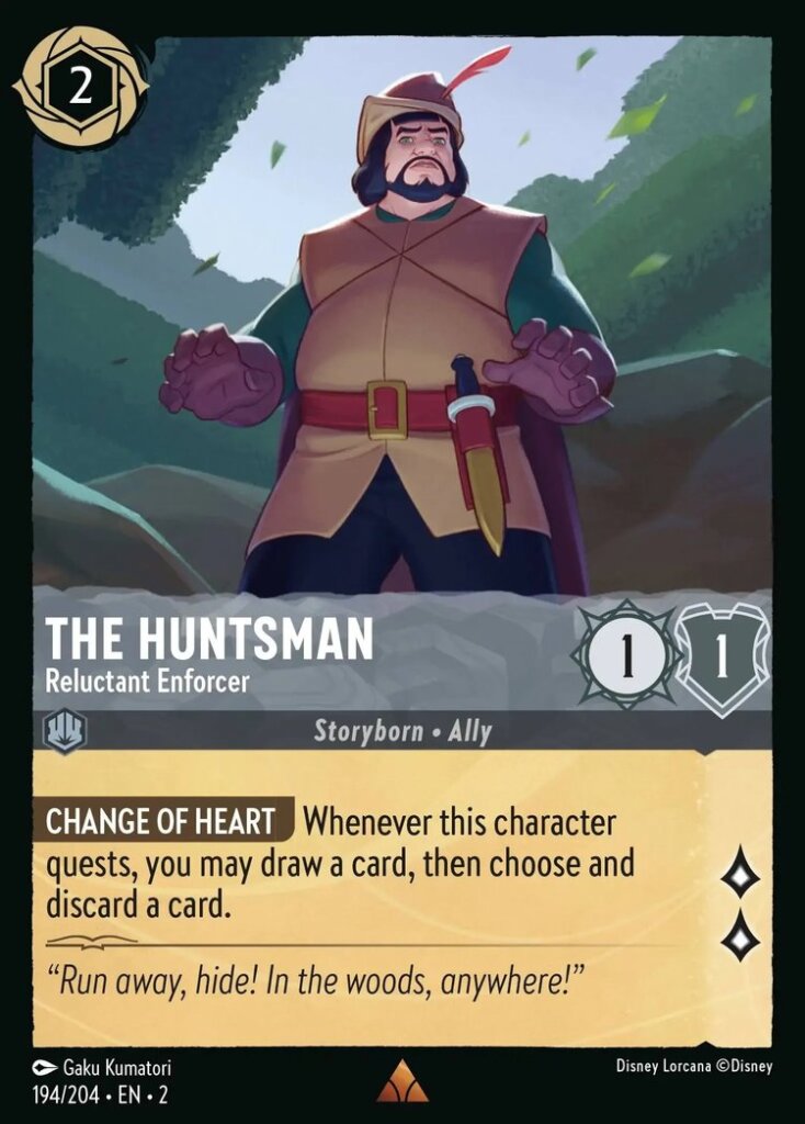 Disney Lorcana Set 2 Rise of the Floodborn. The Huntsman "Reluctant Enforcer" rare trading card.