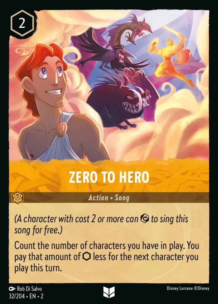 Disney Lorcana Set 2 Rise of the Floodborn. Zero to Hero uncommon trading card.