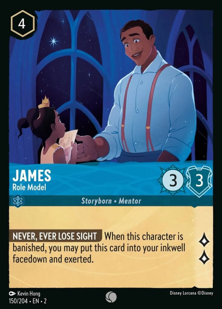 Disney Lorcana Set 2 Rise of the Floodborn. James "Role Model" common trading card.