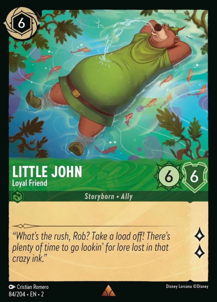 Disney Lorcana Set 2 Rise of the Floodborn. Little John "Loyal Friend" rare trading card.