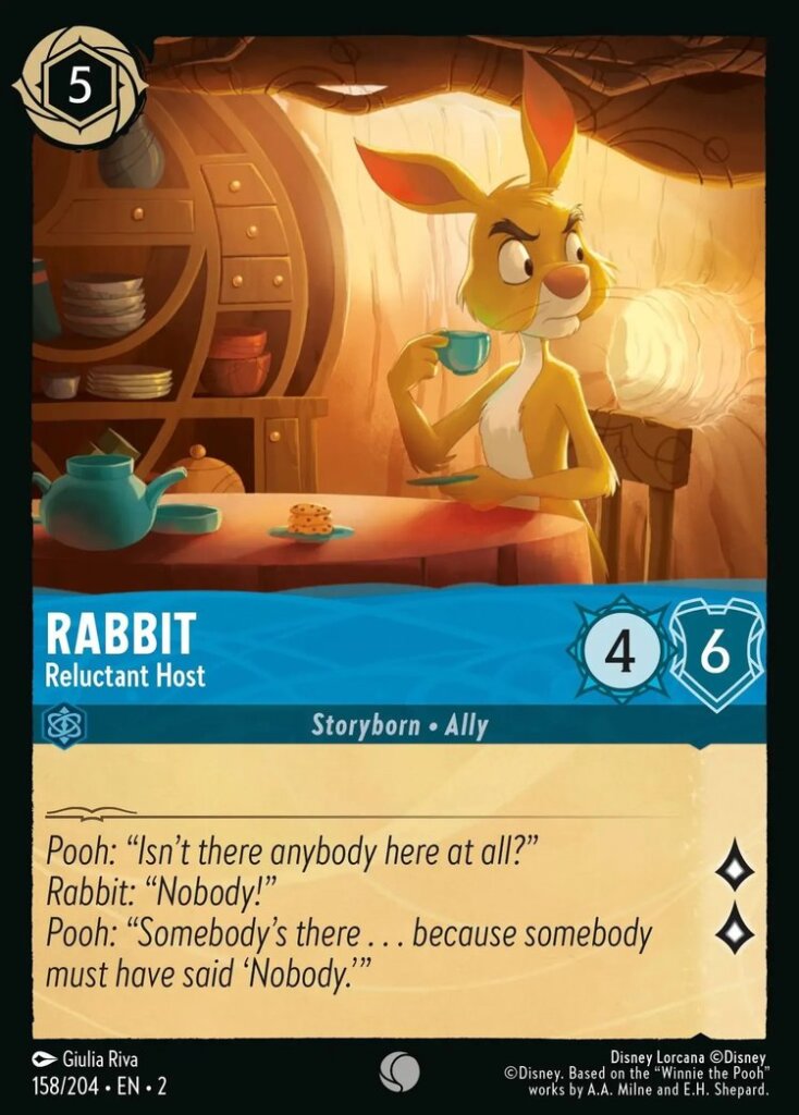 Disney Lorcana Set 2 Rise of the Floodborn. Rabbit "Reluctant Host" common trading card.
