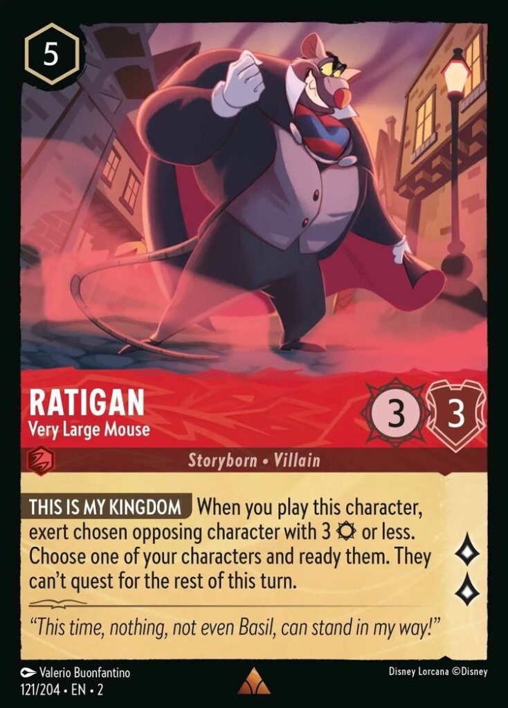 Disney Lorcana Set 2 Rise of the Floodborn. Ratigan "Very Large Mouse" rare trading card.