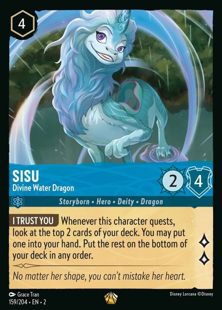 Disney Lorcana Set 2 Rise of the Floodborn. Sisu "Divine Water Dragon" Legendary trading card.