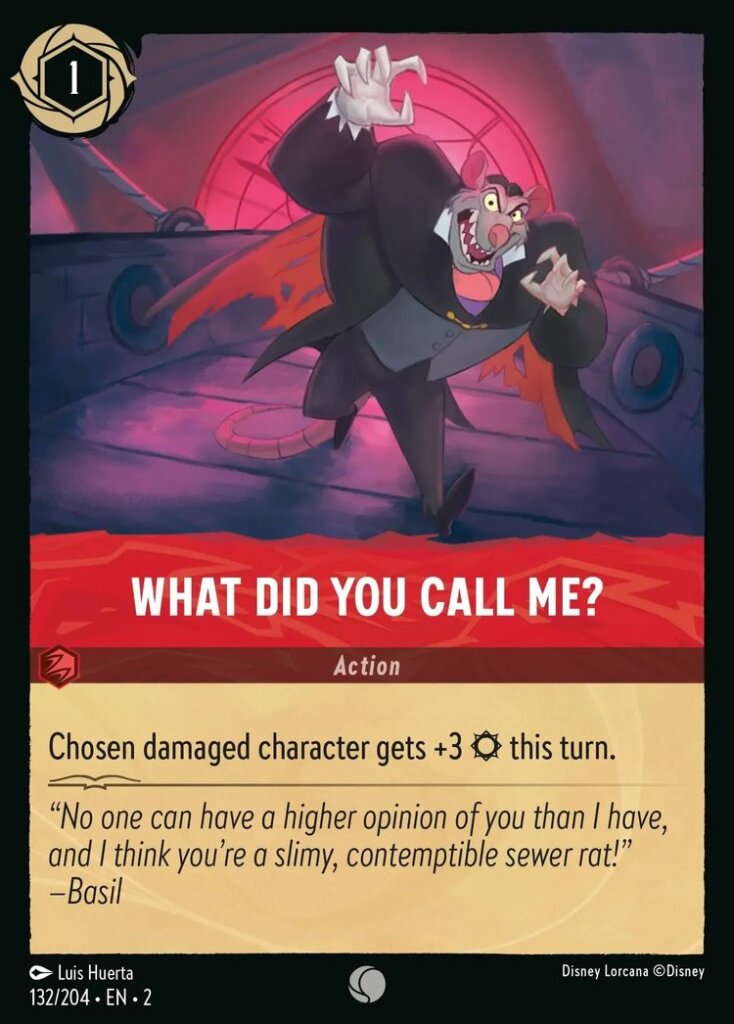 Disney Lorcana Set 2 Rise of the Floodborn. What did you call me? common trading card.