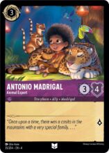 Disney Lorcana set 4 Ursula's Return. Antonio Madrigal "Animal Expert" uncommon trading card.