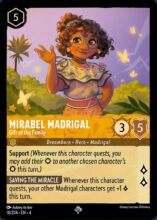 Disney Lorcana set 4 Ursula's Return. Mirabel Madrigal "Gift of the Family" super rare trading card.