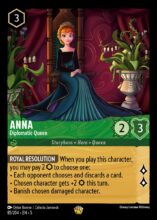 Disney Lorcana set 5 Shimmering Skies. Anna "Diplomatic Queen" legendary trading card.