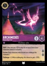 Disney Lorcana set 5 Shimmering Skies. Archimedes "Electrified Owl" uncommon trading card.