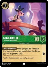 Disney Lorcana set 5 Shimmering Skies. Clarabelle "Contented Wallflower" uncommon trading card.