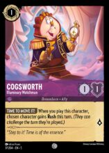 Disney Lorcana set 5 Shimmering Skies. Cogsworth "Illuminary Watchman" common trading card.