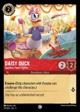 Disney Lorcana set 5 Shimmering Skies. Daisy Duck "Spotless Food Fighter" common trading card.