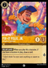 Disney Lorcana set 5 Shimmering Skies. Fix It Felix Jr "Delighted Sightseer" common trading card.