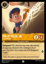 Disney Lorcana set 5 Shimmering Skies. Fix It Felix Jr "Trusty Builder" common trading card.