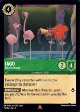 Disney Lorcana set 5 Shimmering Skies. Iago "Fake Flamingo" rare trading card.