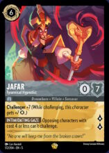 Disney Lorcana set 5 Shimmering Skies. Jafar "Tyranical Hyponotist" legendary trading card.