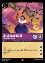 Disney Lorcana set 5 Shimmering Skies. Luisa Madrigal "Entertaining Muscle" rare trading card.