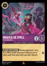 Disney Lorcana set 5 Shimmering Skies. Magica De Spell "Cruel Sorceress" rare trading card.