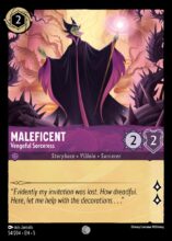 Disney Lorcana set 5 Shimmering Skies. Maleficent "Vengeful Sorceress" common trading card.