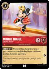 Disney Lorcana set 5 Shimmering Skies. Minnie Mouse "Dazzling Dancer" uncommon trading card.