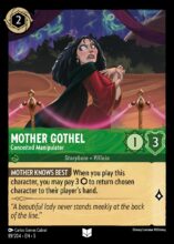 Disney Lorcana set 5 Shimmering Skies. Mother Gothel "Conceited Manipulator" uncommon trading card.