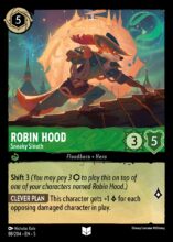 Disney Lorcana set 5 Shimmering Skies. Robin Hood "Sneaky Sleuth" uncommon trading card.